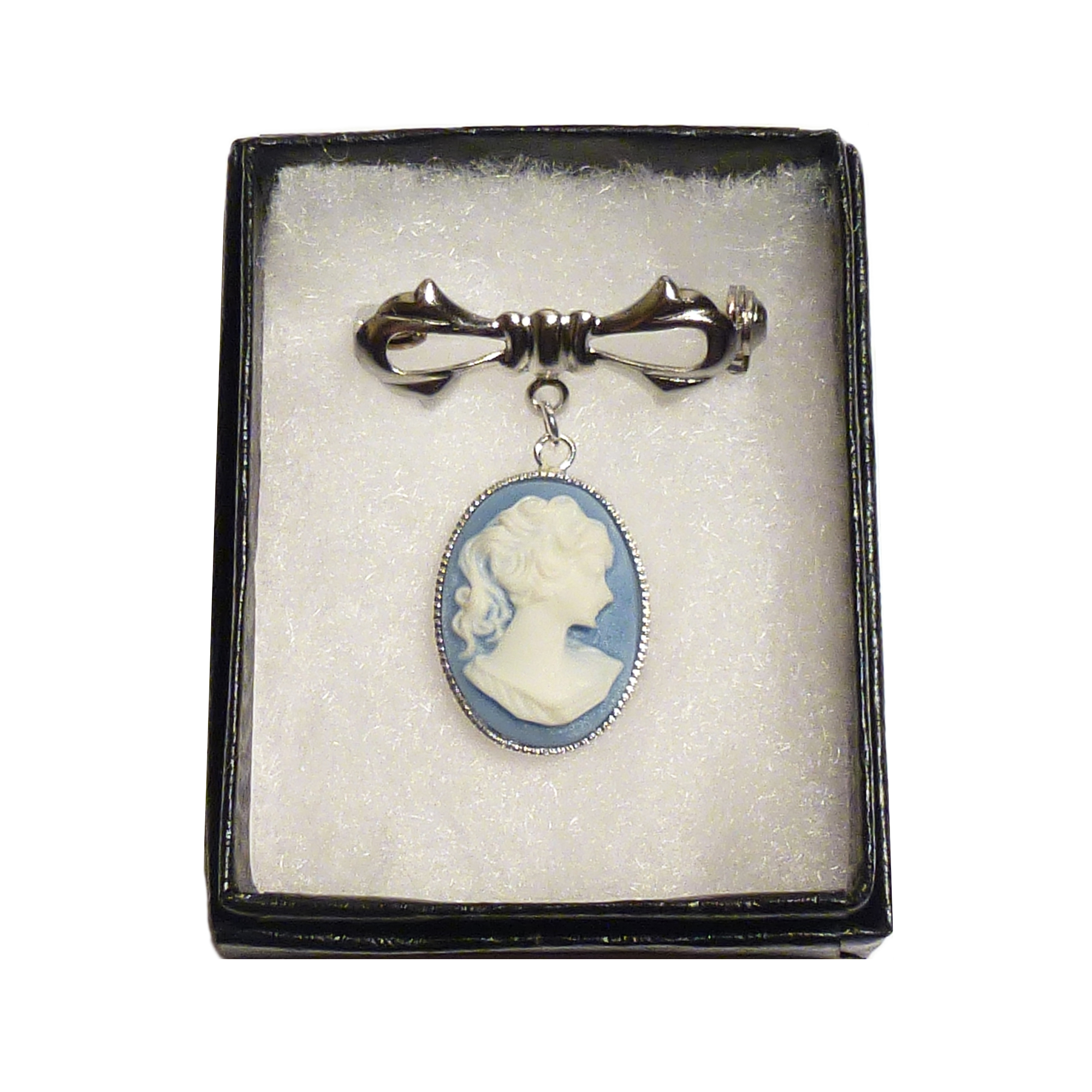Broche Camée Victorienne - Portrait Femme, Bronze, Gris Bleu - Style Ancien